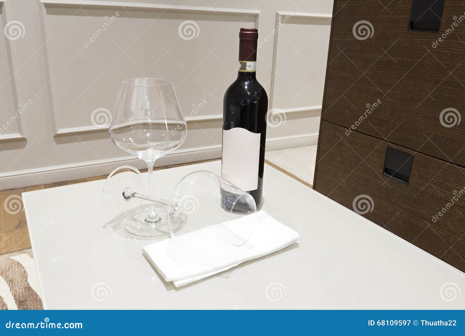 Bottle of Wine and Glasses in Hotel Room Stock Image Image of