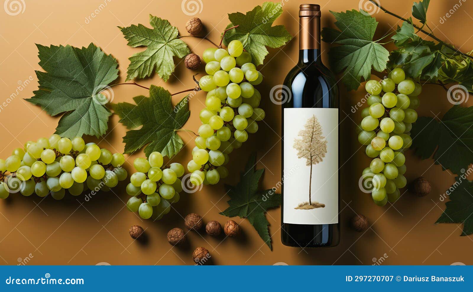 Bottle of Wine with White Grapes, Generative Ai Stock Image Image of