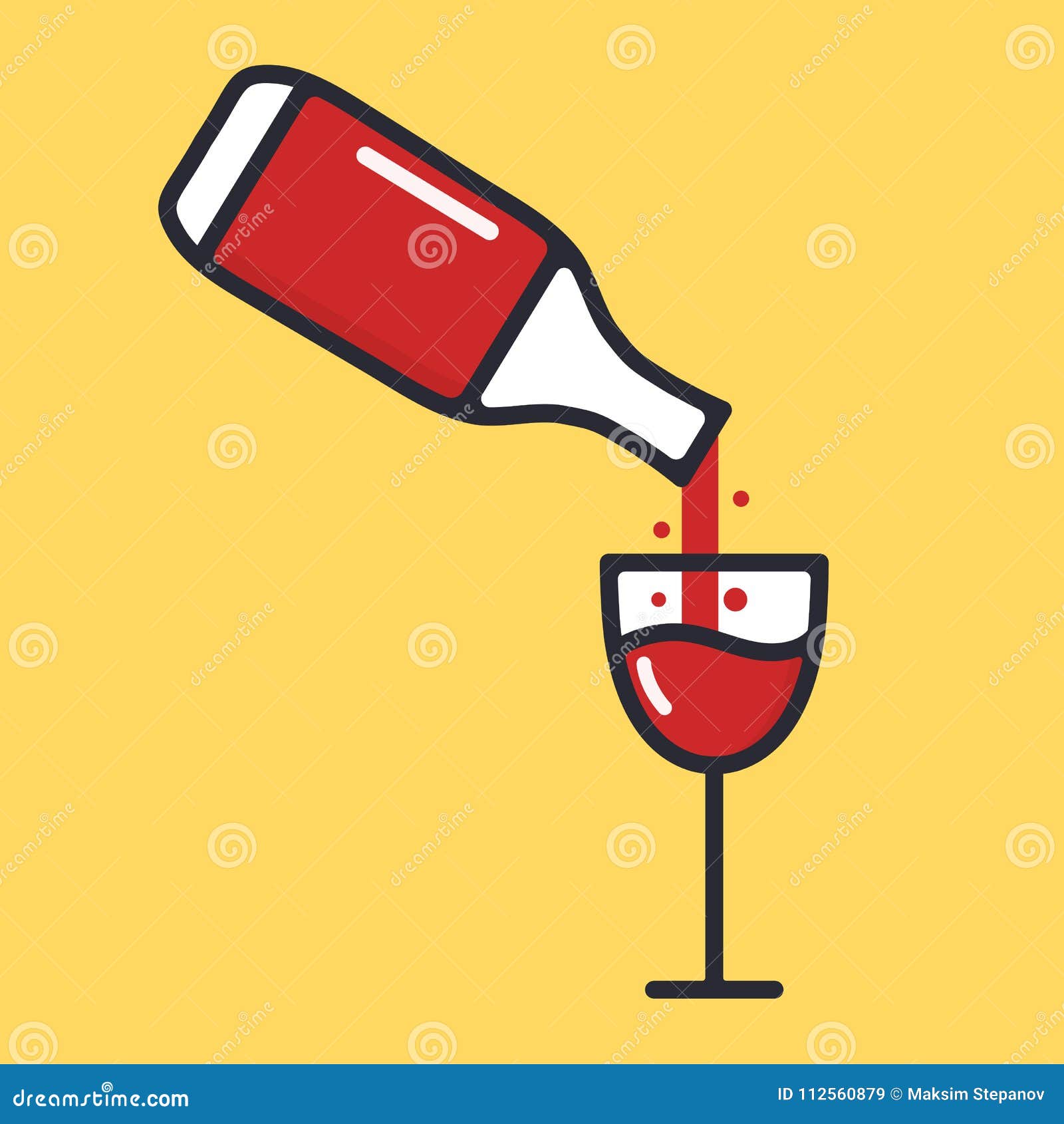 Bottle and Wineglass with Red Wine. Pour into a Glass. Alcohol Drink.  Cartoon Alcohol Icon Stock Vector - Illustration of saloon, pour: 112560879