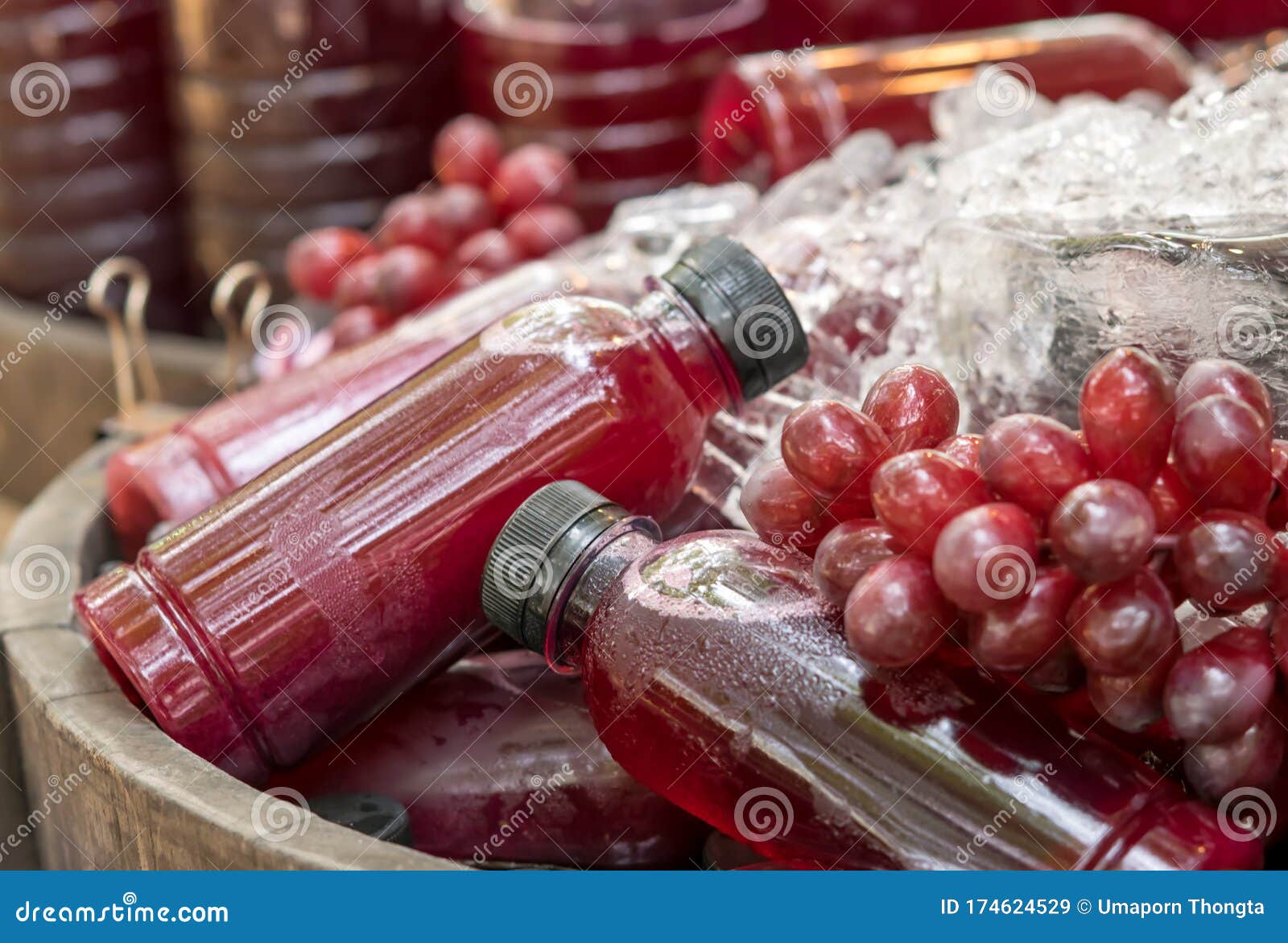 Bottled Grape Juice. Fresh Squeezed and Chilled, Ready To Drink Stock