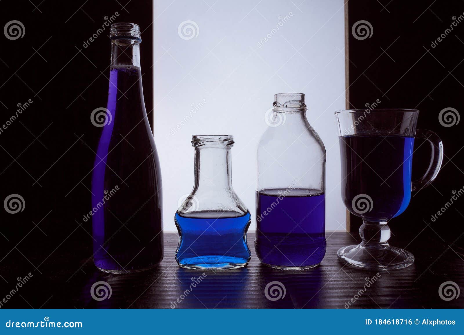 Bottled on a Light Background with Blue Liquid Stock Photo Image of