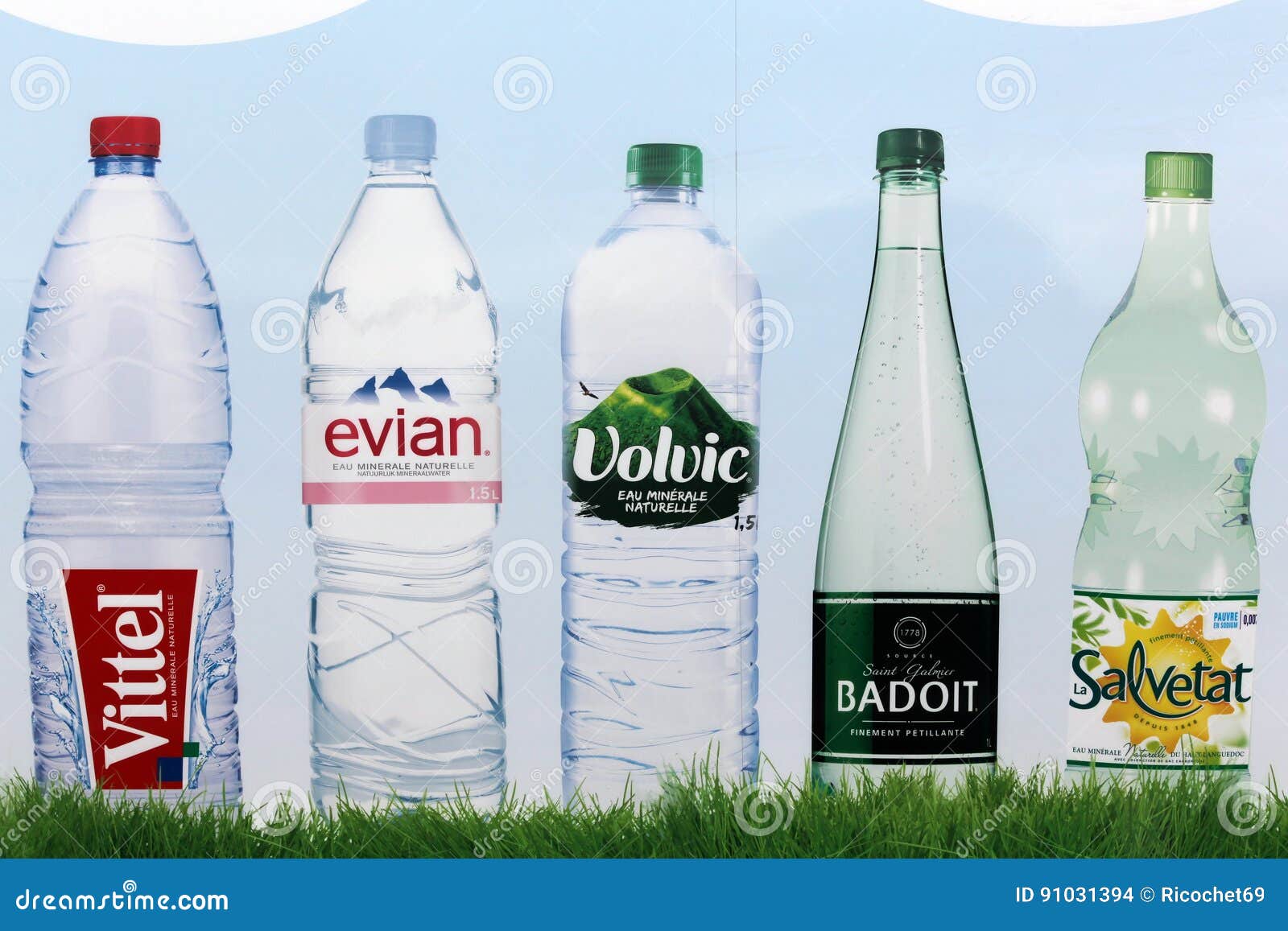 Bottled Water Brands In France On A Wall Editorial Stock