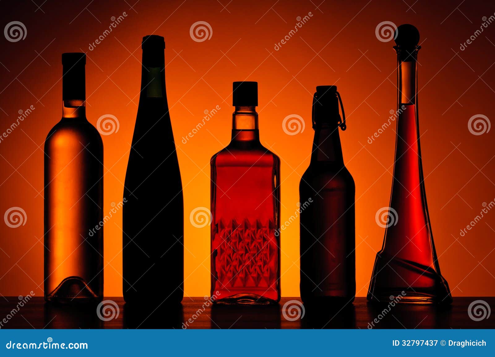 Bottles of Alcoholic Drinks Stock Image - Image of table, whiskey: 32797437