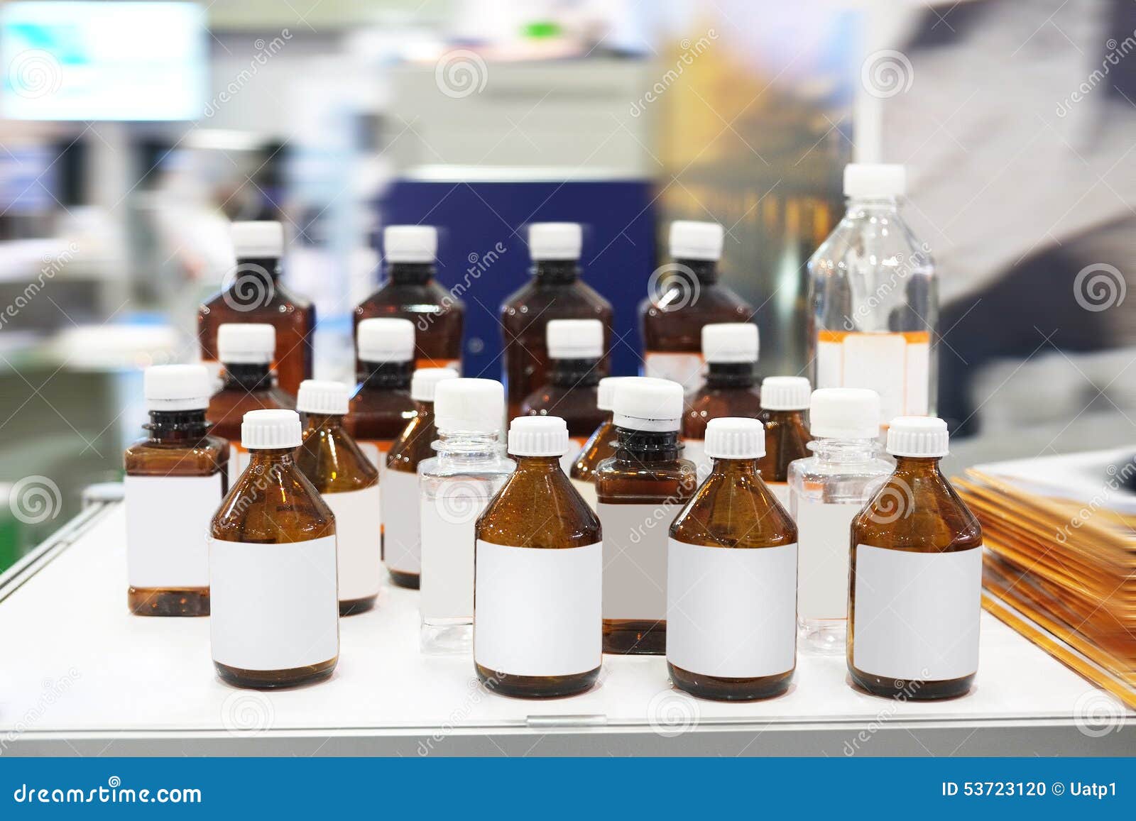 Bottles of chemicals stock photo. Image of industry, experiment 53723120