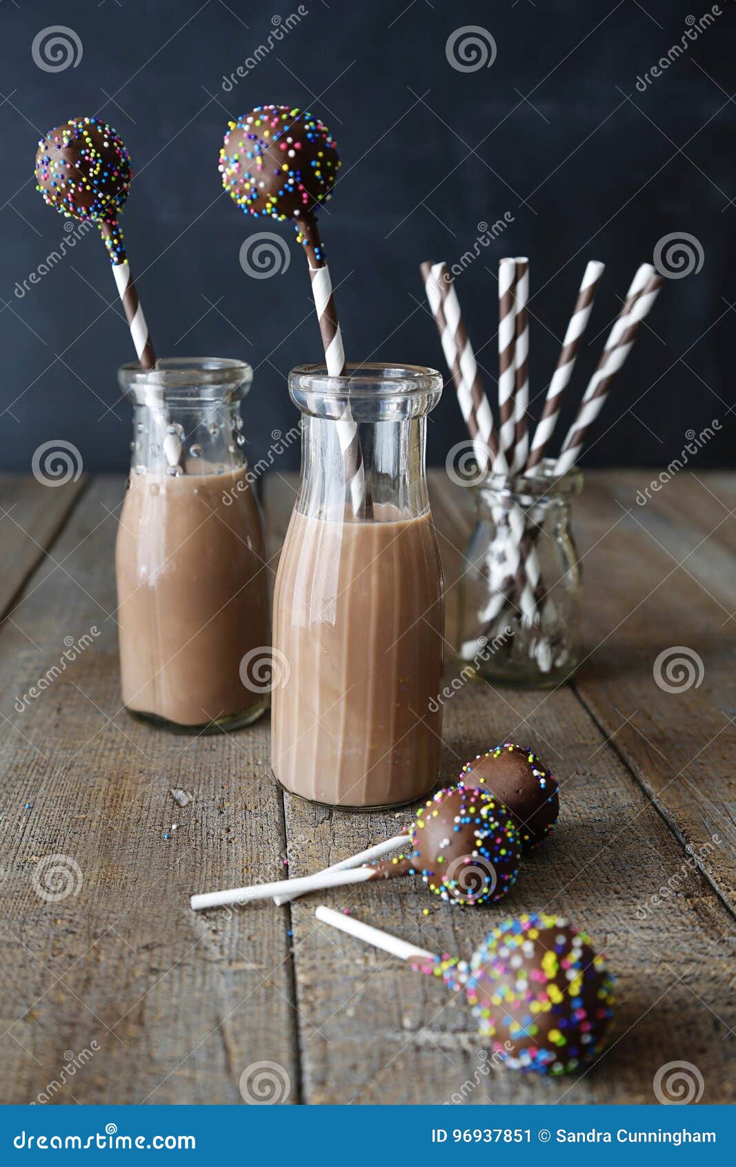 Bottles of Chocolate Milk with Cake Pops Stock Image - Image of food ...