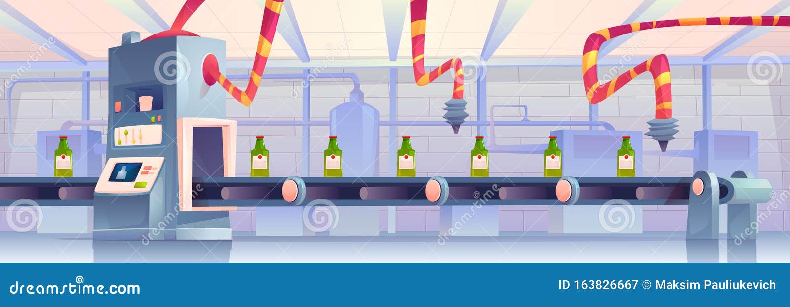 bottles on conveyor belt at factory. automation