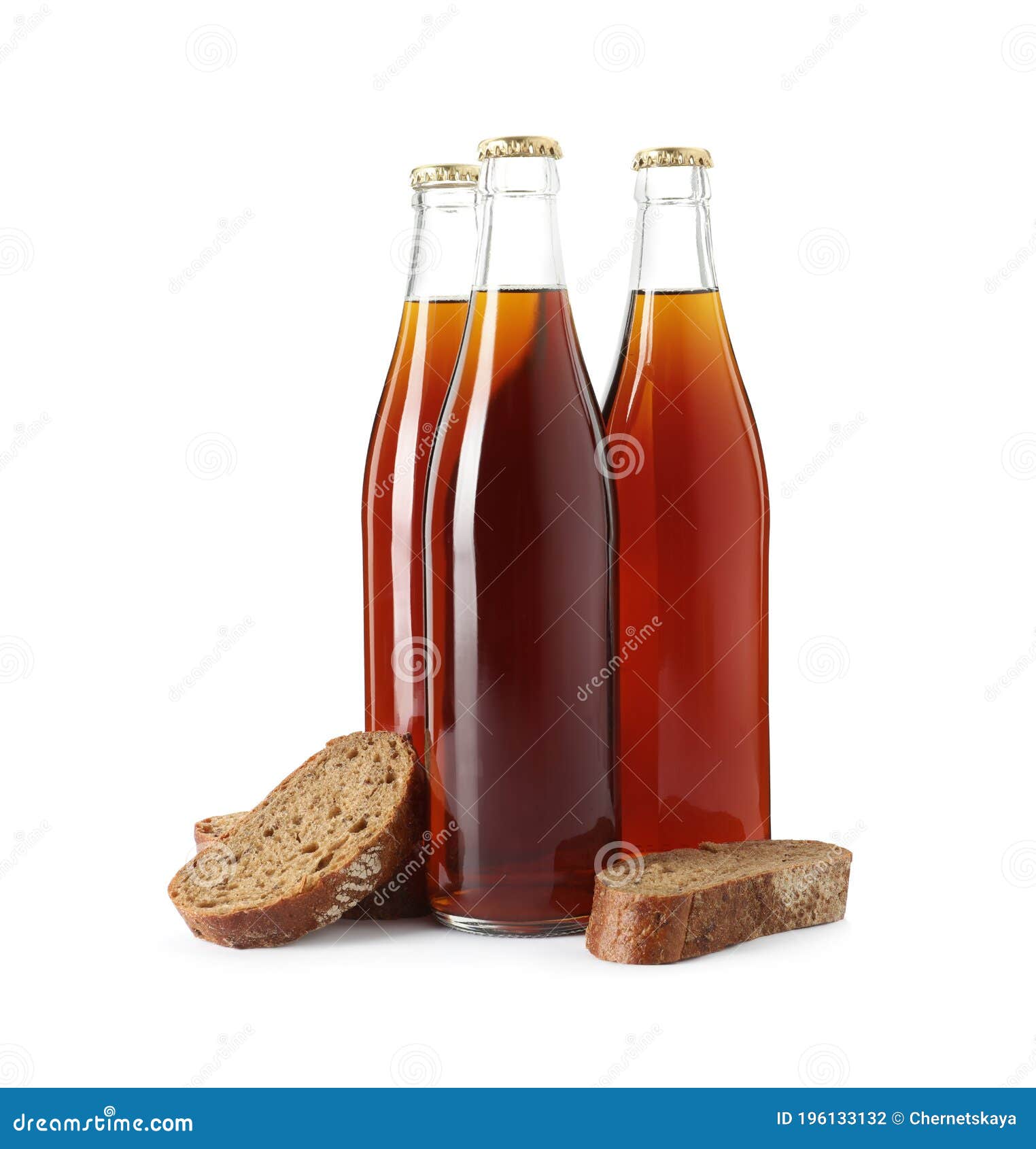 Bottles of Delicious Fresh Kvass and Bread Isolated on White Stock Photo Image of homemade