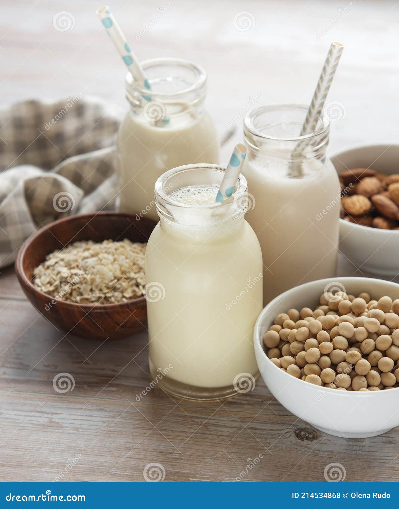 Bottles with Different Vegetable Milk Stock Photo Image of concept