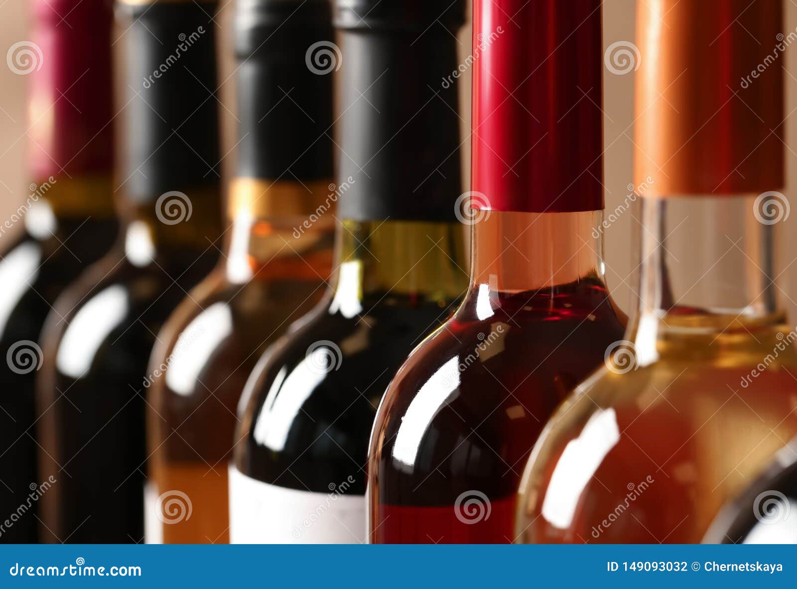 bottles of different wines. expensive collection