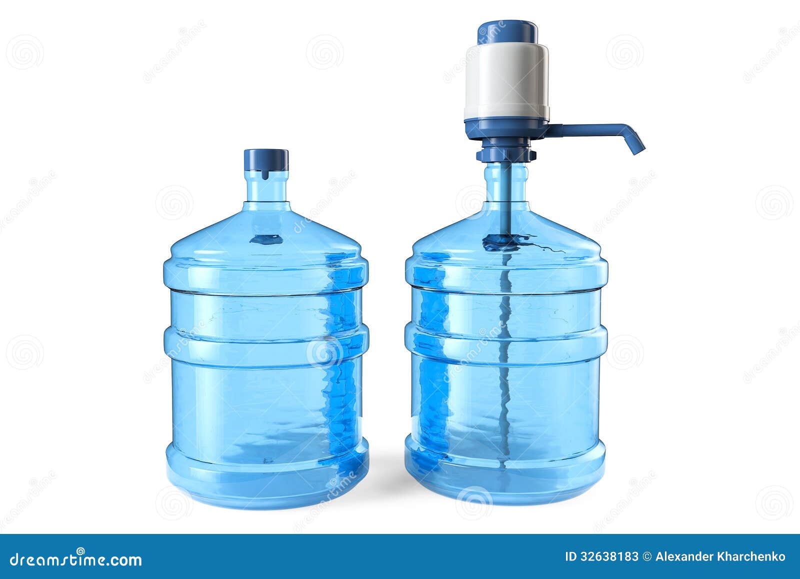 Bottles Of Drinking Water With A Manual Water Pump And Cap 