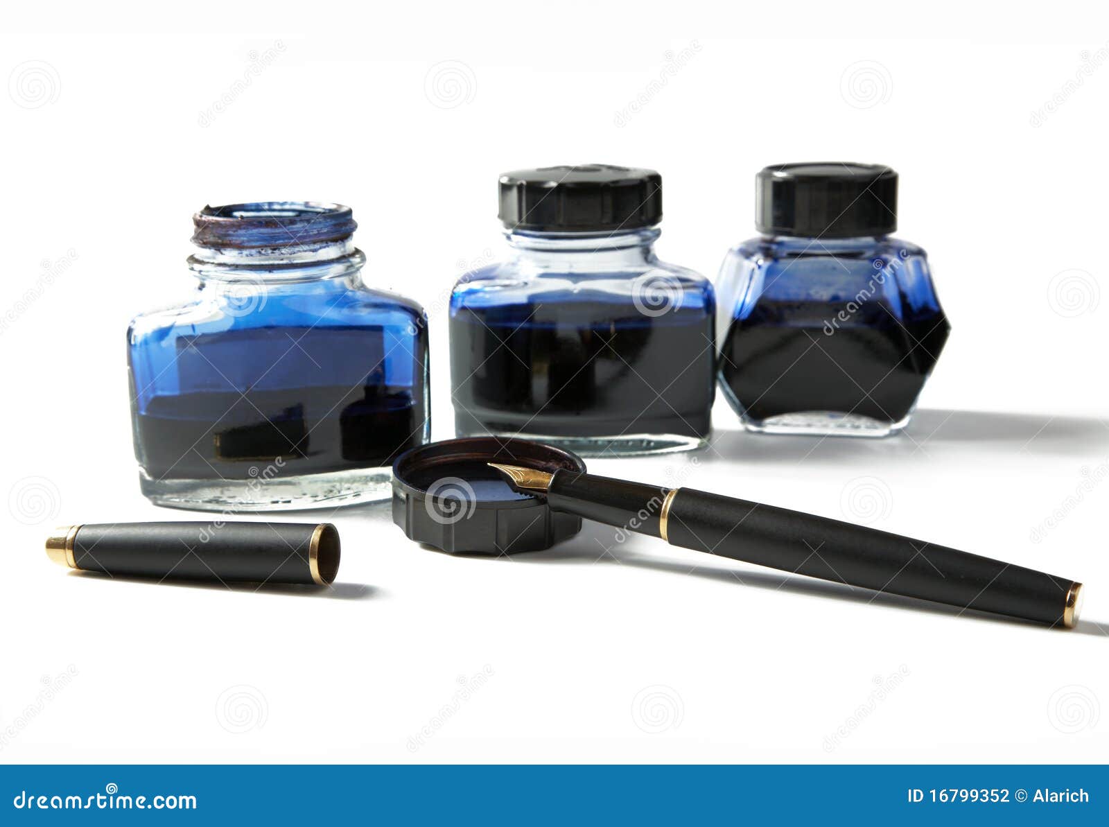 Bottles with Ink and Fountain Pen Stock Photo Image of business