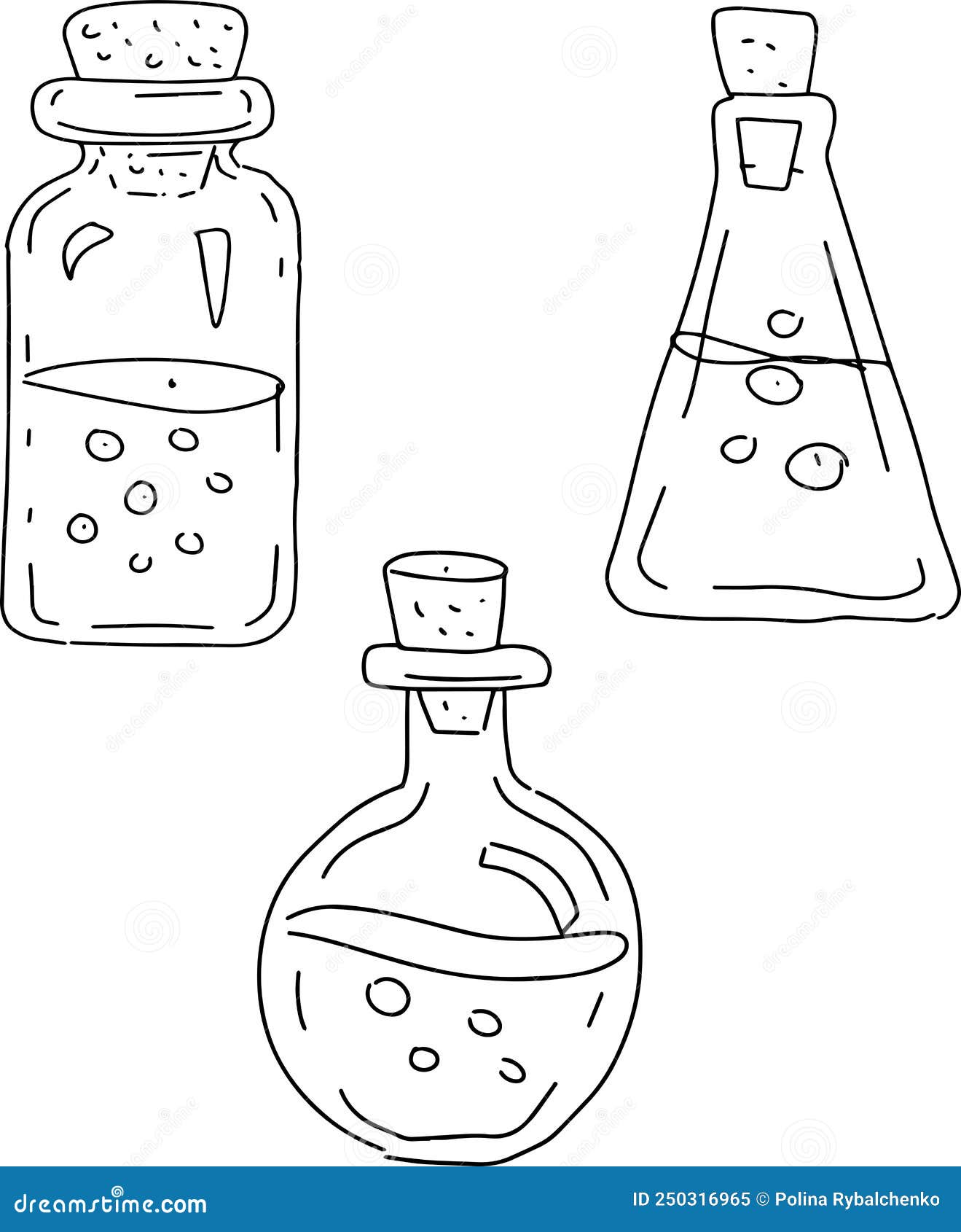 Bottles Magic Bottles Jars Handdrawn Sketch Doodle Set Large