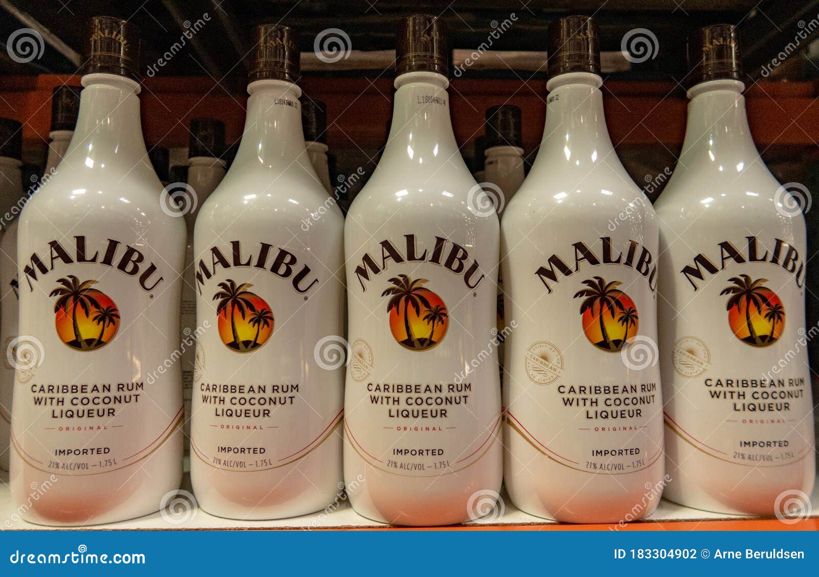 Bottles of Malibu Rum on display at a Costco. 