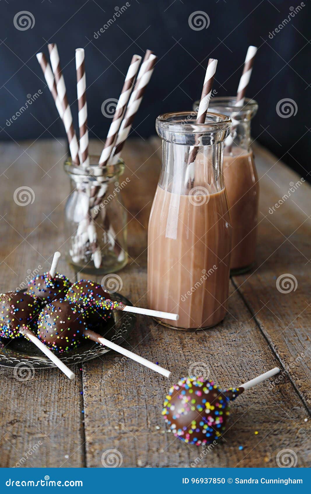 Bottles of Milk and Cake Pops on Plate Stock Photo Image of health