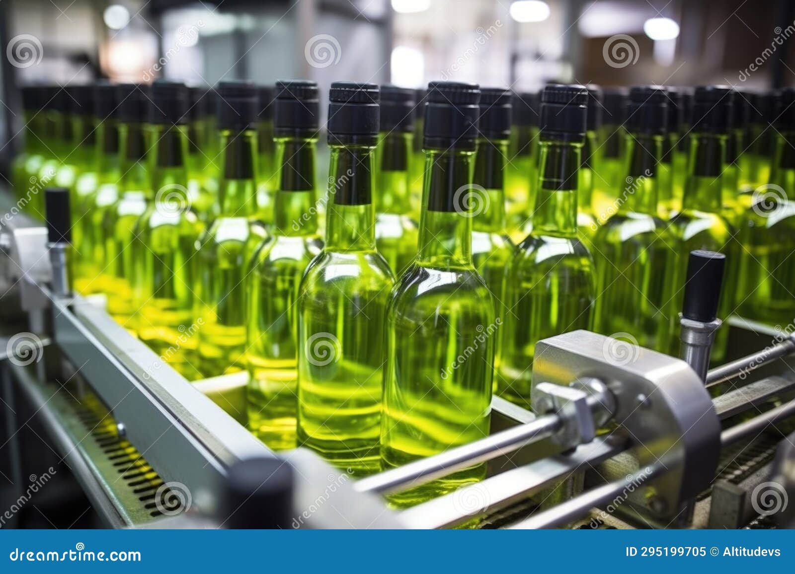 Bottles Sealed and Ready for Alcohol Testing on a Conveyor Belt Stock