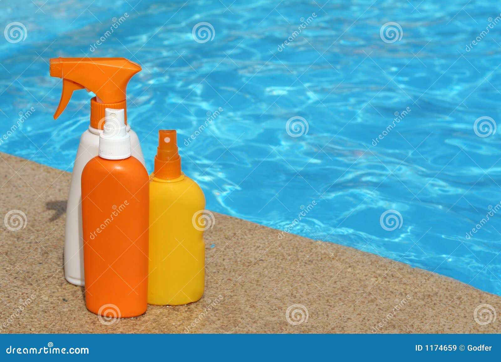 bottles of Suncare or sunscreen products. vacation suncare or sunscreen products plastic bottles