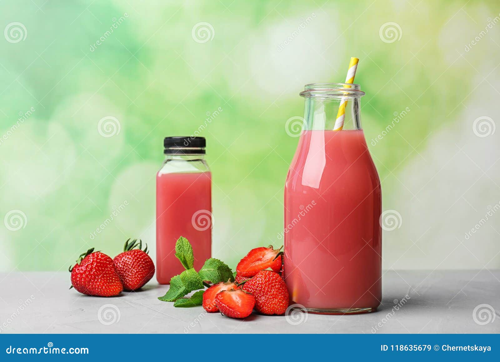 Bottles with Tasty Strawberry Juice Stock Image Image of cocktail
