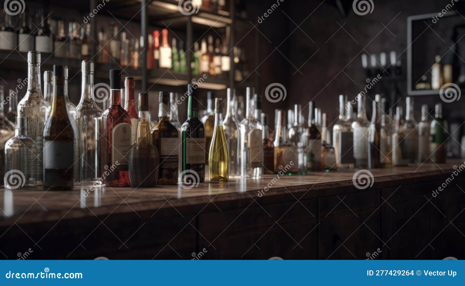 Bottles of Wine in Bar. Generative AI Stock Photo Image of design
