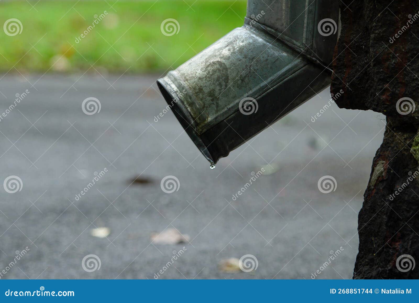 Bottom part of a downspout stock photo. Image of grass 268851744