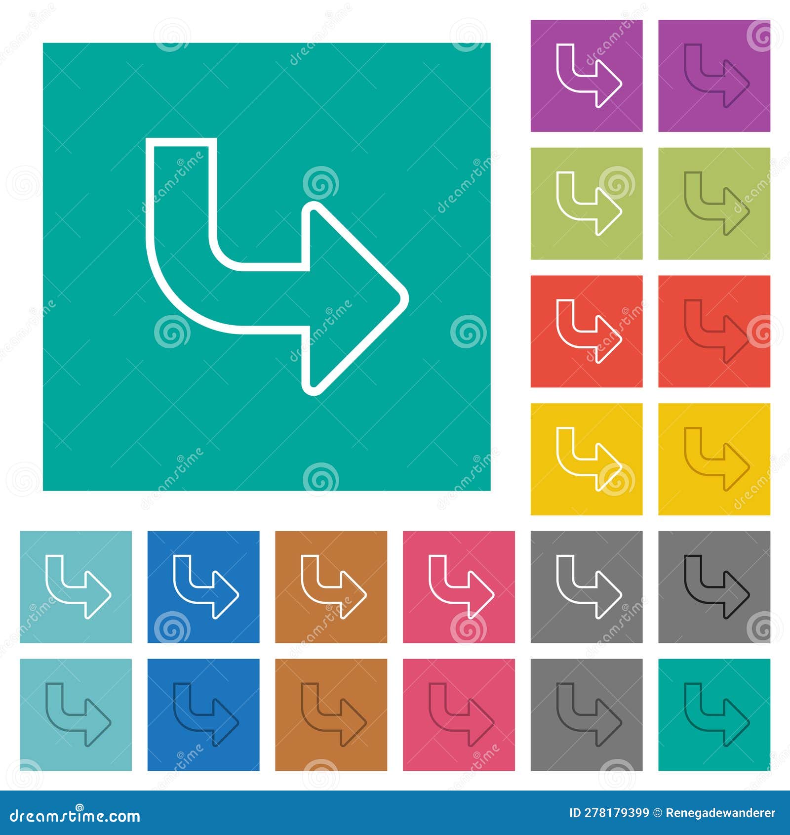 bottom right side turn arrow outline square flat multi colored icons