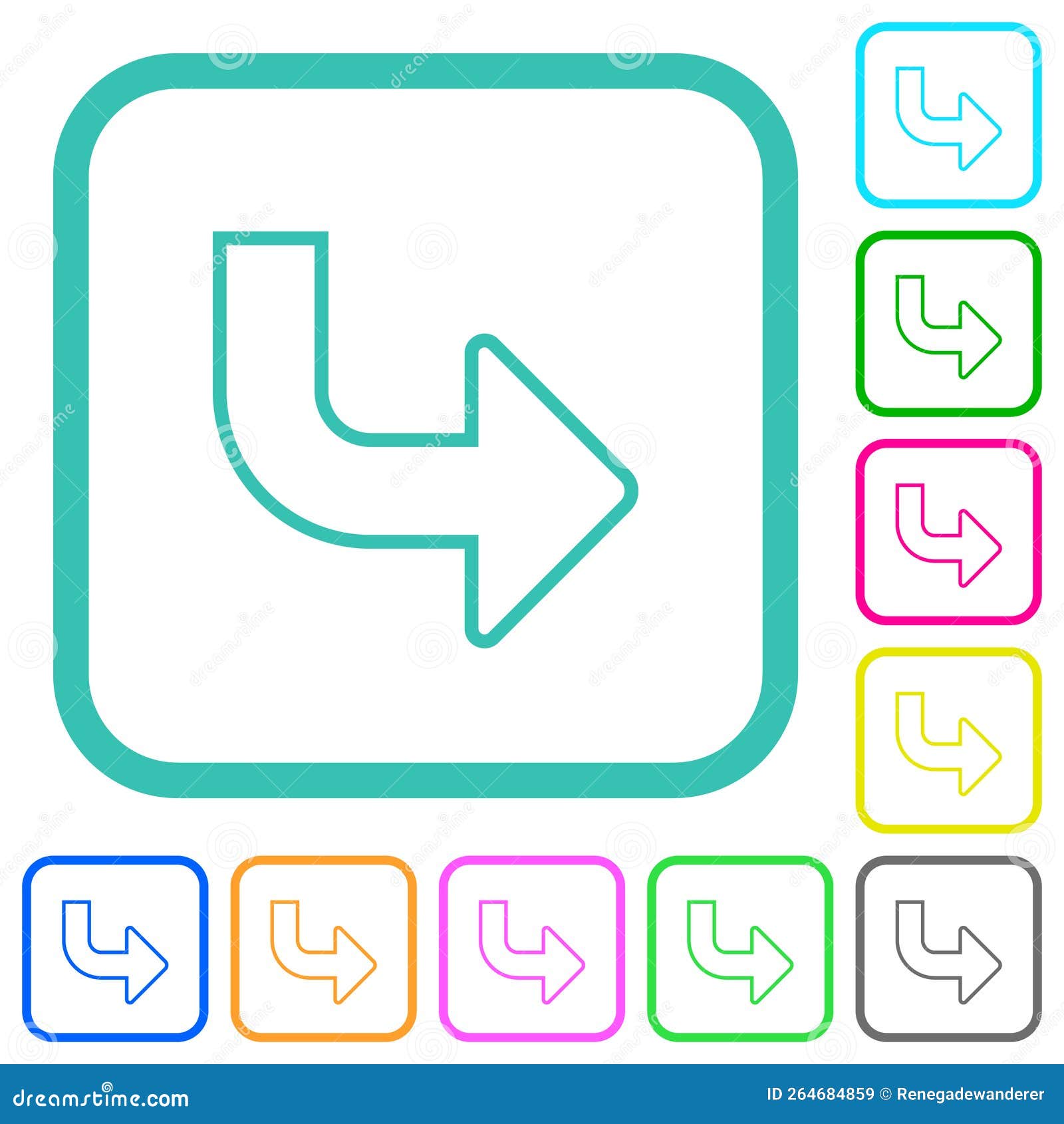 bottom right side turn arrow outline vivid colored flat icons
