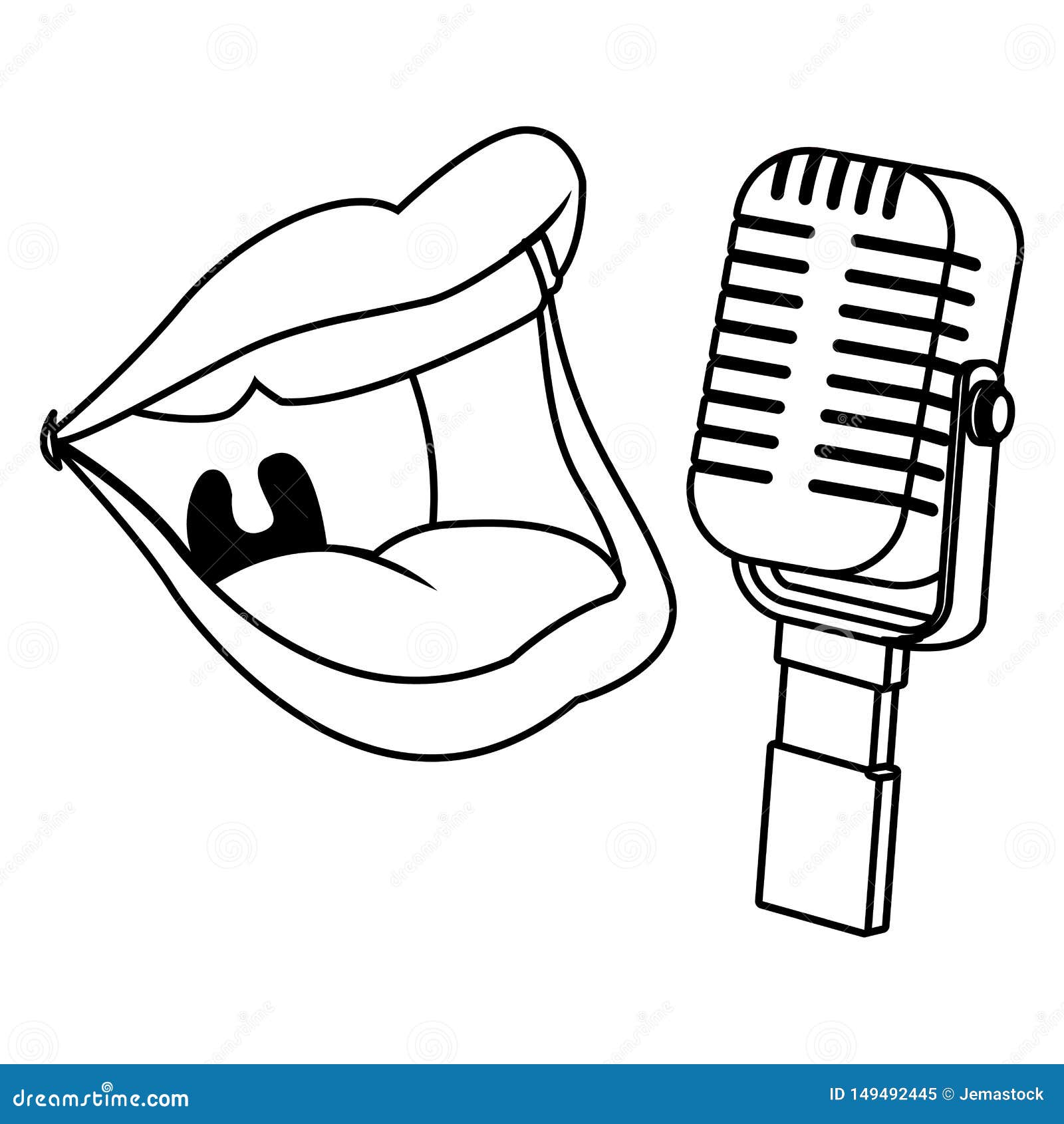bouche parlante dans le microphone dans le concept de podcast