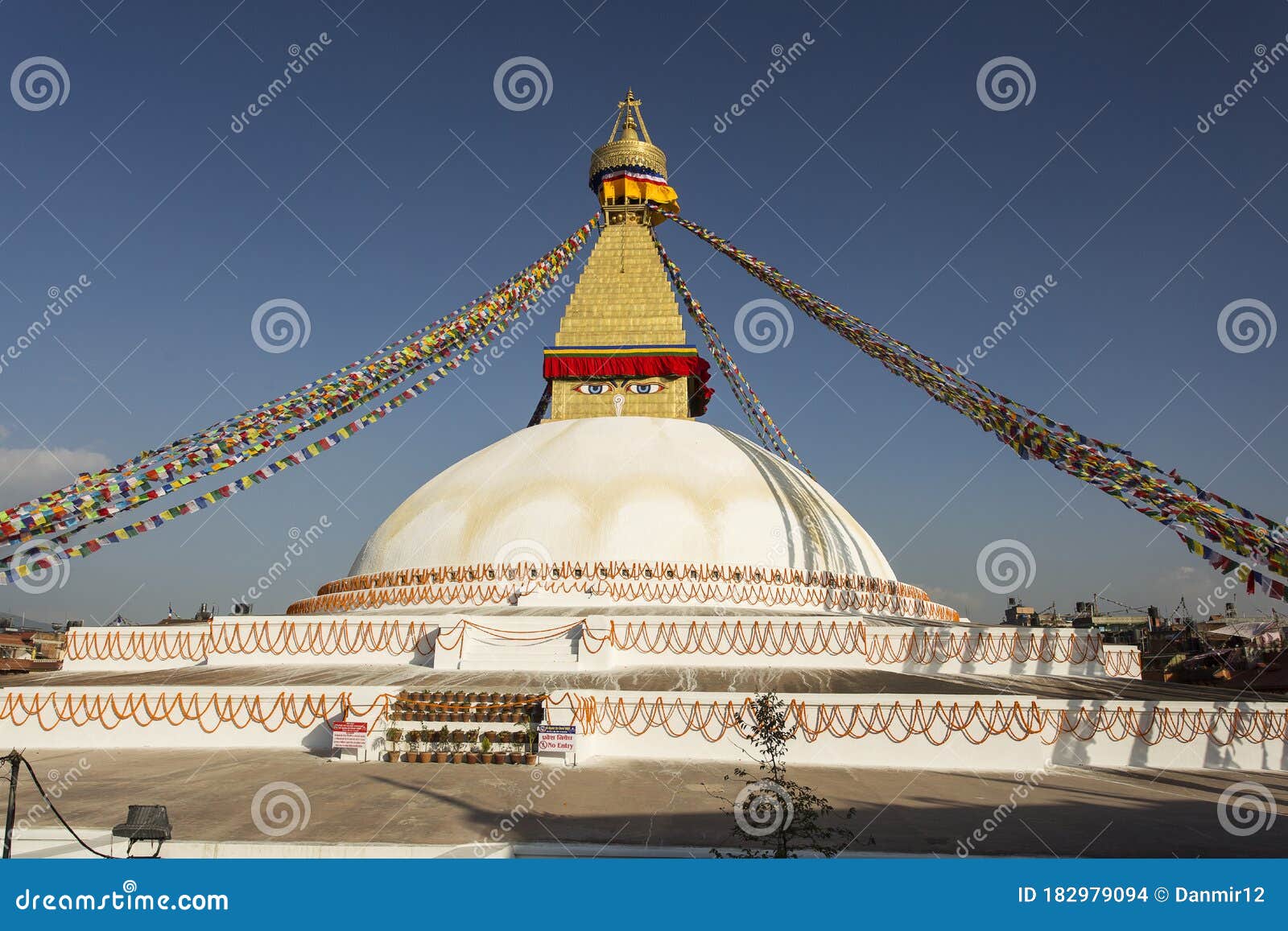 boudhanath stupa in kathmandu, nepal. the buddhist stupa of boudhanath dominates the skyline, it is one of the largest stupas in