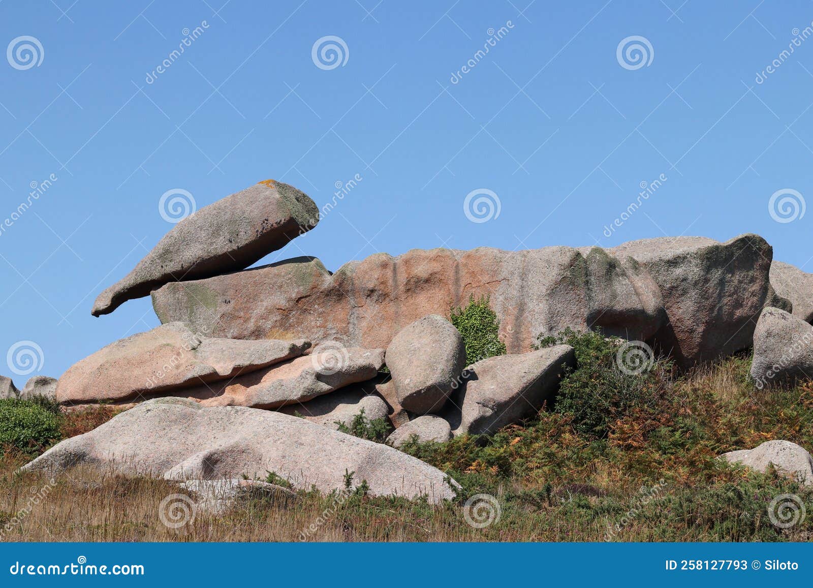 boulders on the cote de granit rose in brittany, france