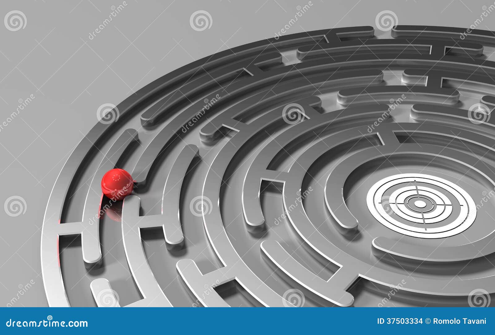 Boule Dans Le Labyrinthe En Métal Avec Le but Illustration Stock