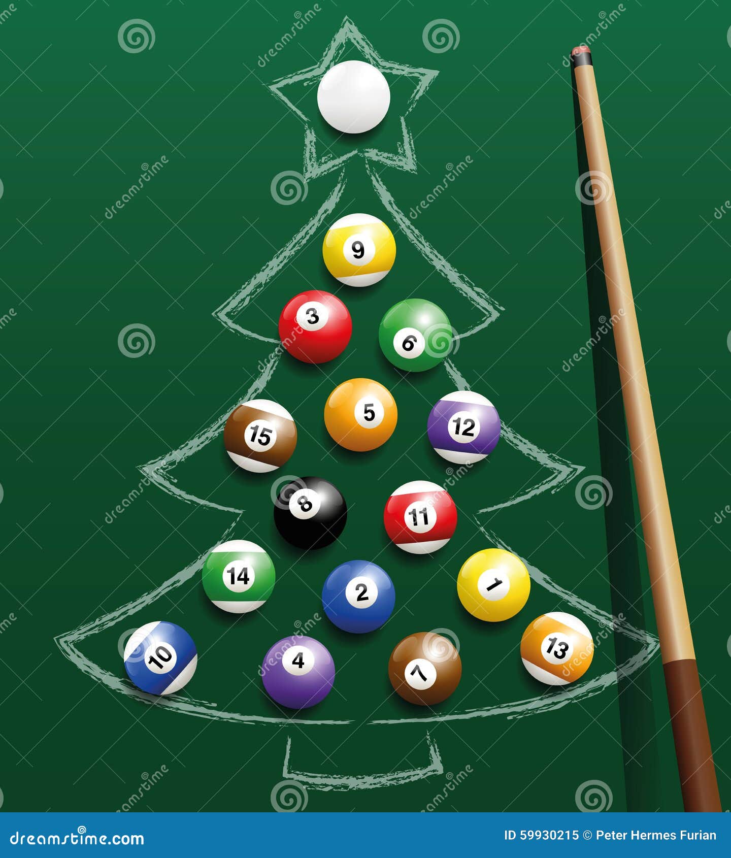 Boules D'arbre De Noël De Billard De Piscine Illustration de Vecteur