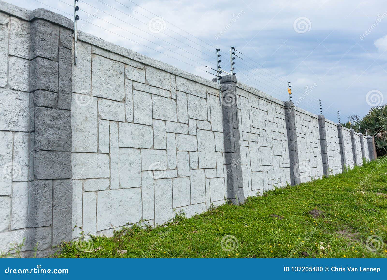 Boundary Wall Gray Electricfied Wires Stock Photo - Image of ...