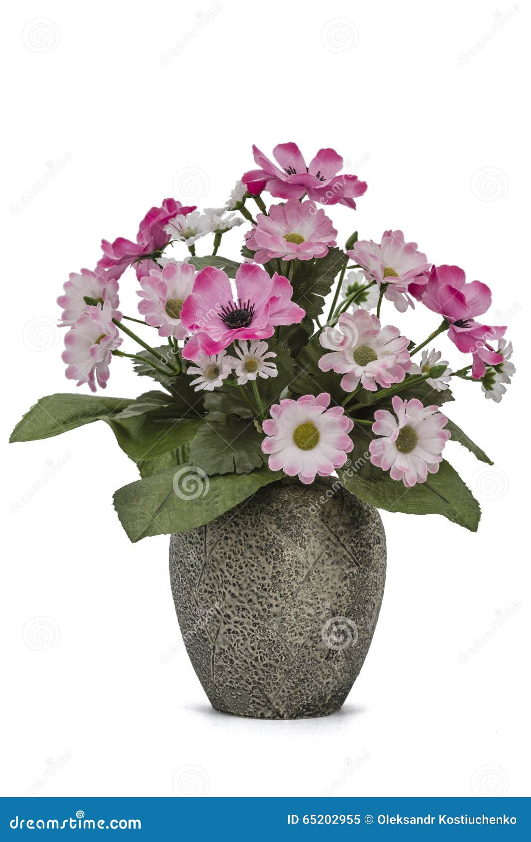 Bouquet of Artificial Flowers in a Ceramic Vase Isolated Stock Image