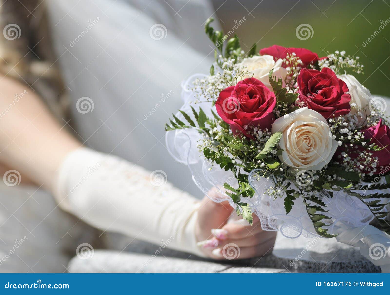 Bouquet in brides hand stock photo. Image of manicure 16267176