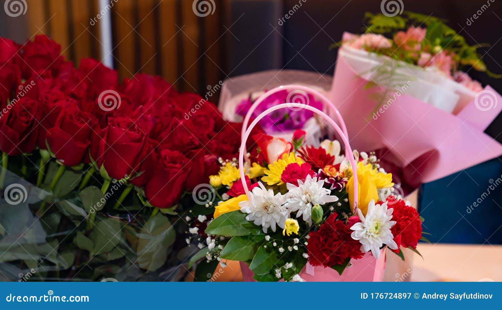 Bouquet of Colorful Flowers Gift on Birthday. Stock Image - Image of ...