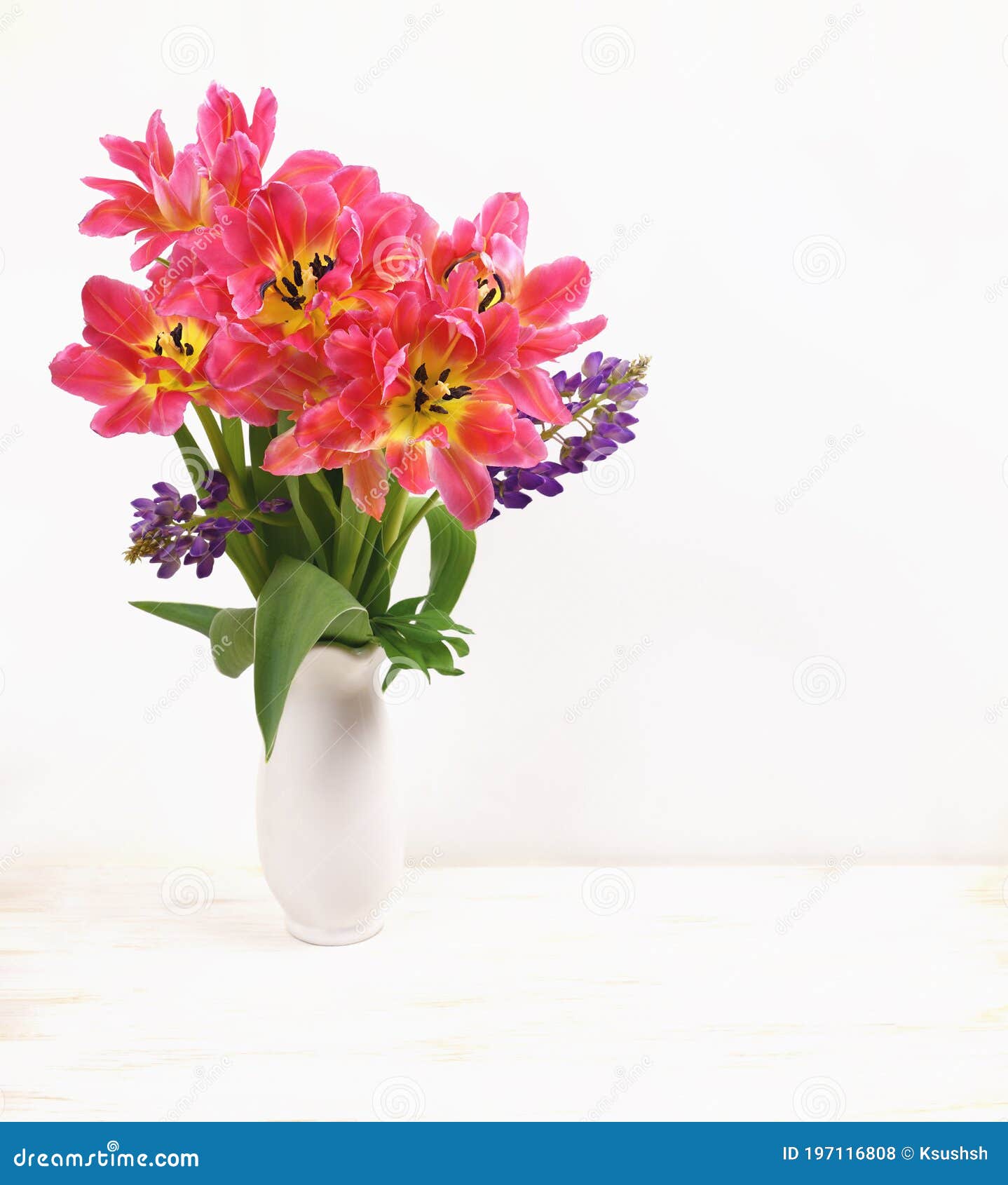 Bouquet of Coral Tulip Flowers in a Vase Stock Photo - Image of summer ...