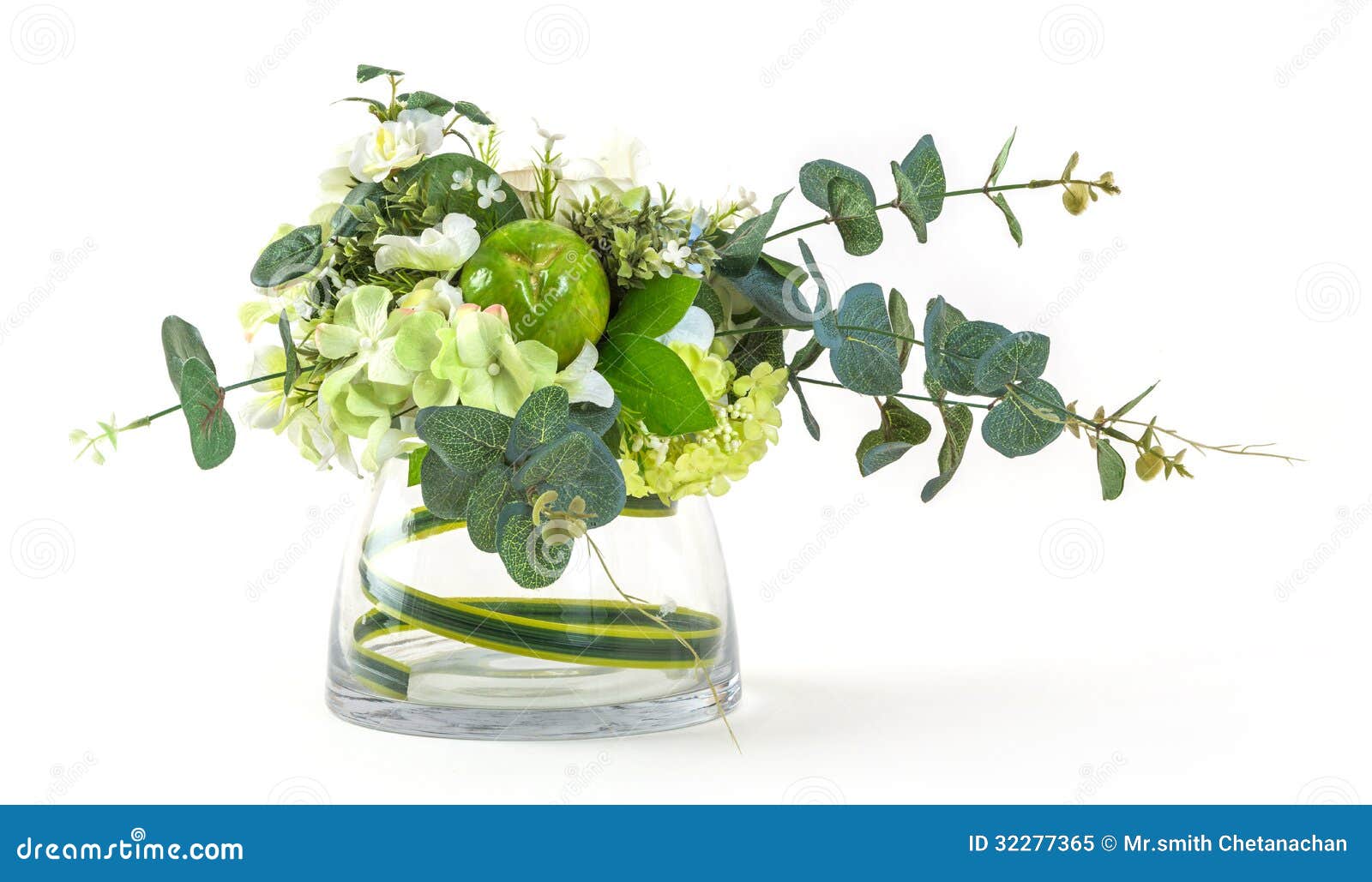 Bouquet of Cosmos and Eucalyptus in Glass Vase Stock Image Image of