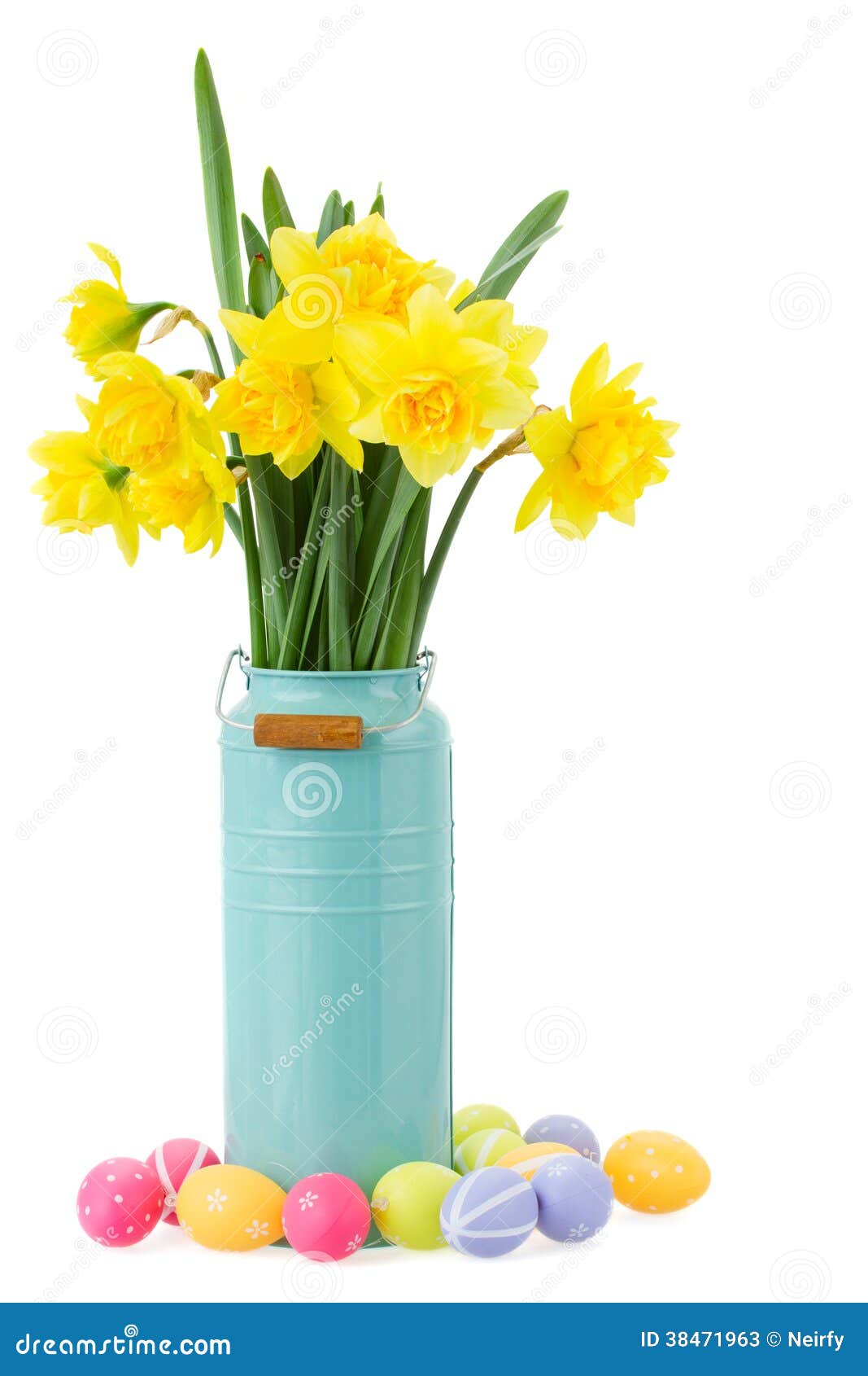 Bouquet of Daffodils Flowers with Easter Eggs Stock Image Image of