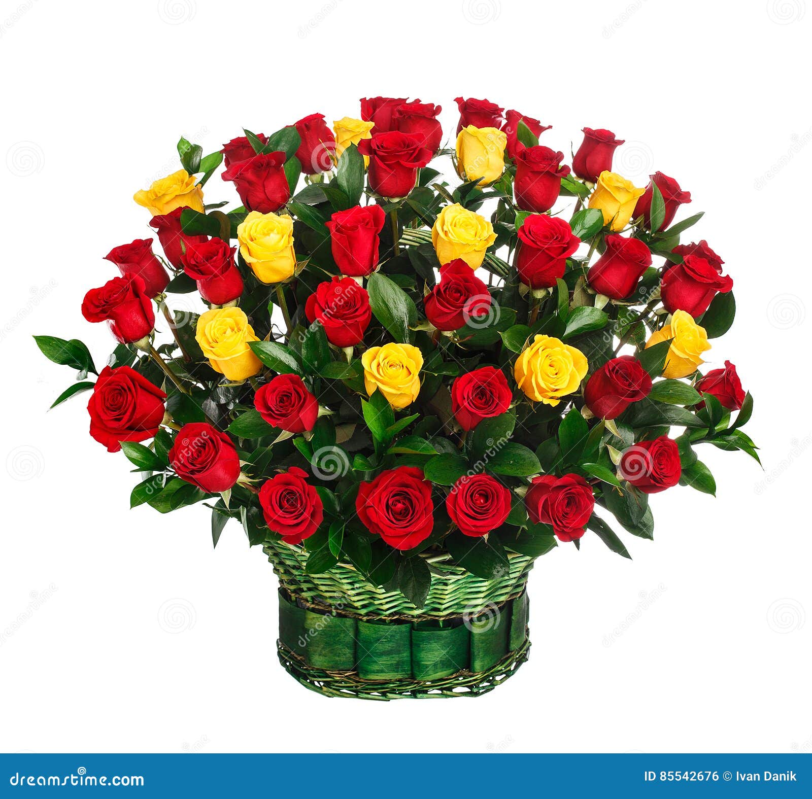 Bouquet De Fleur Des Roses Rouges Et Jaunes Photo stock - Image du rose,  roses: 85542676