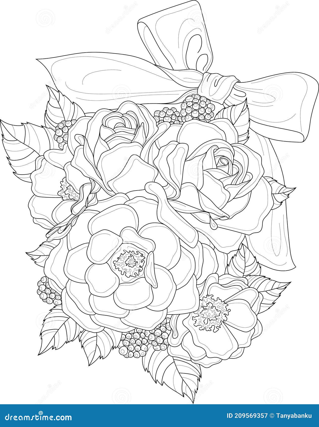 Dessin Bouquet De Fleurs Realiste Bouquet De Fleurs De Mélange Réaliste Avec Rose Pivoine Petite Baies Et Feuilles Avec Modèle De Croquis De L'arc. Dessin Animé Ill Illustration de Vecteur - Illustration du invitation, illustration: 209569357
