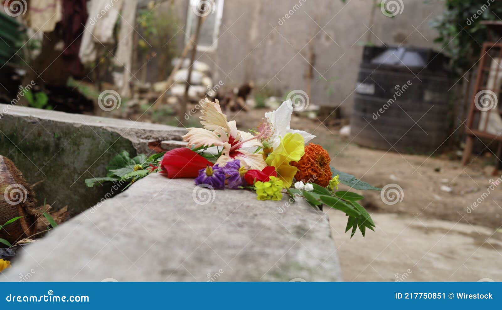 bouquet with different flowers on a borde