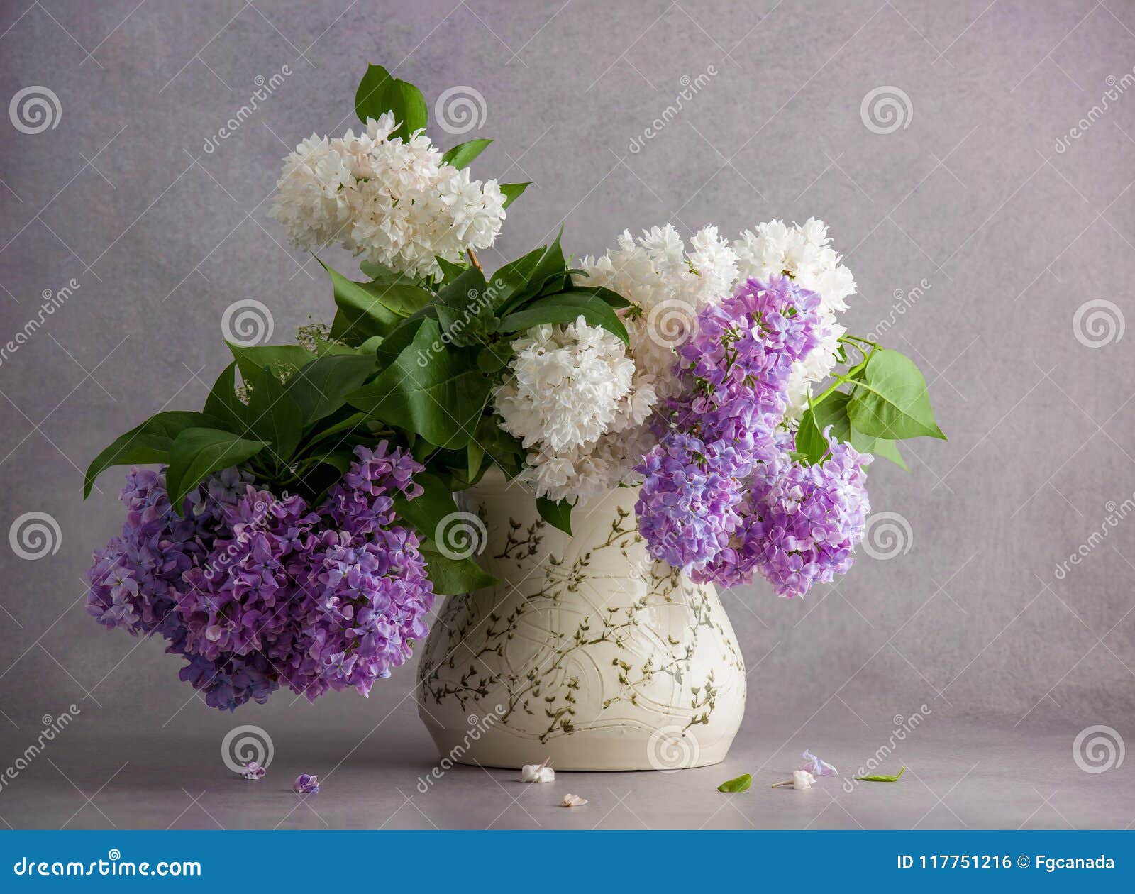 Bouquet Du Lilas Blanc Et Violet Photo stock - Image du vase, nature:  117751216