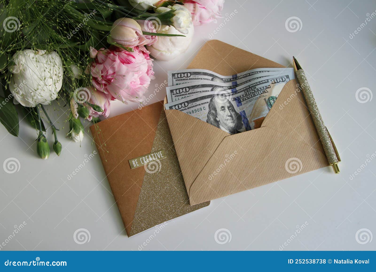 Bouquet and Envelope with Money Stock Photo Image of envelope