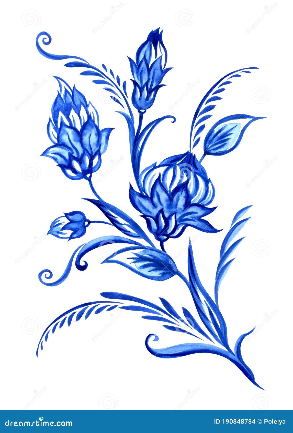 Floral Bouquet Art Print Illustration  Flowers Branches Blue and White China Vase Delft Painting Indigo Navy White Wall Decor