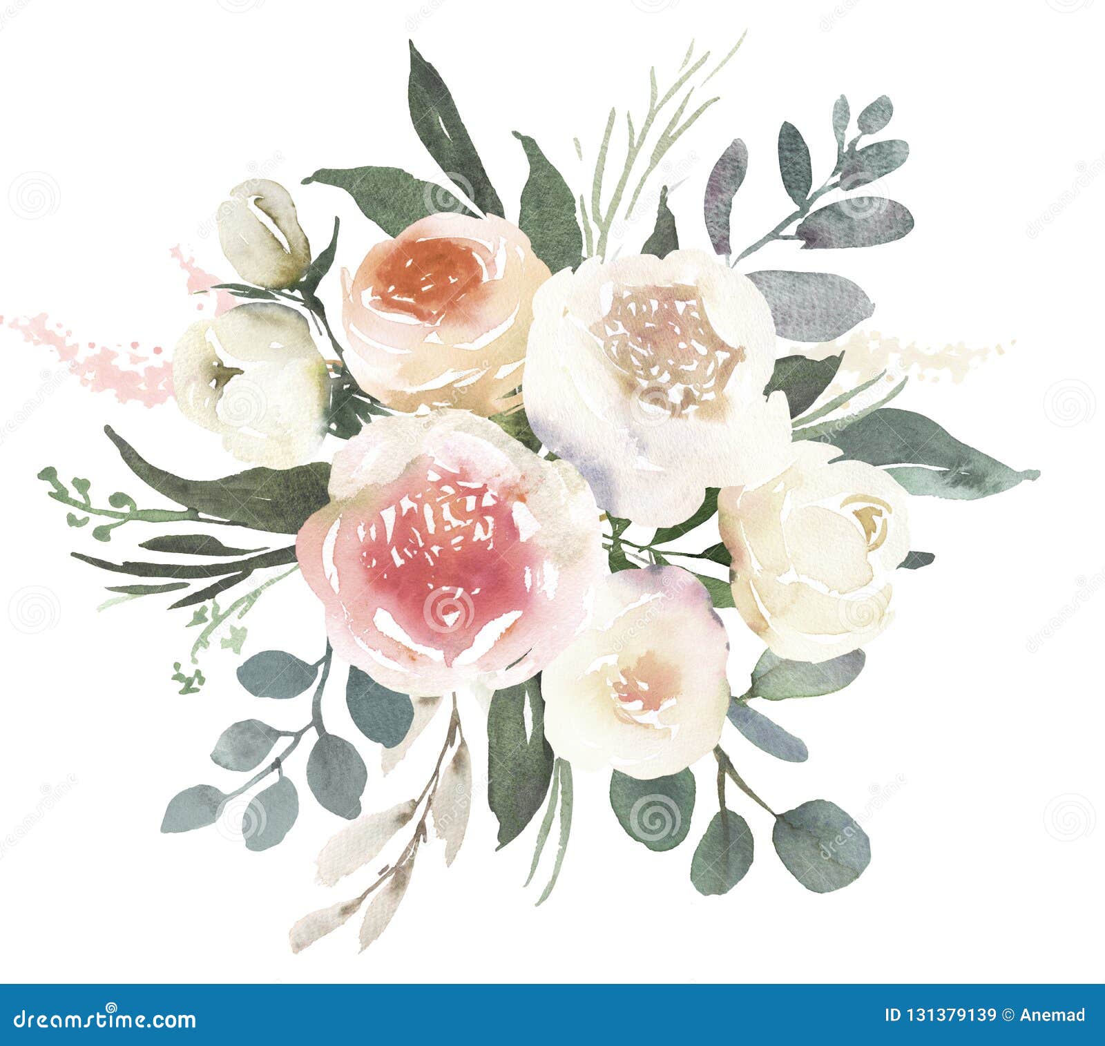 Bouquet Floral De Mariage D'aquarelle Avec Les Roses Blanches a  Illustration Stock - Illustration du trame, beau: 131379139