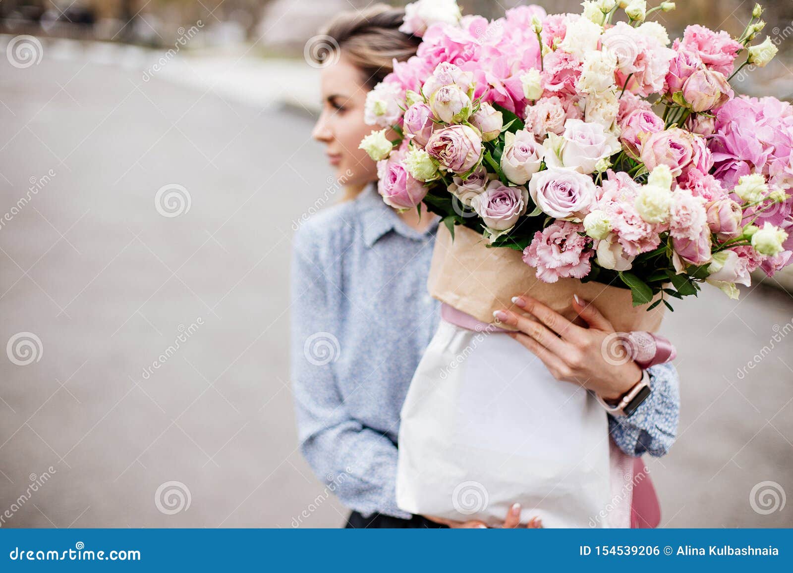 bouquet of flowers in bag.