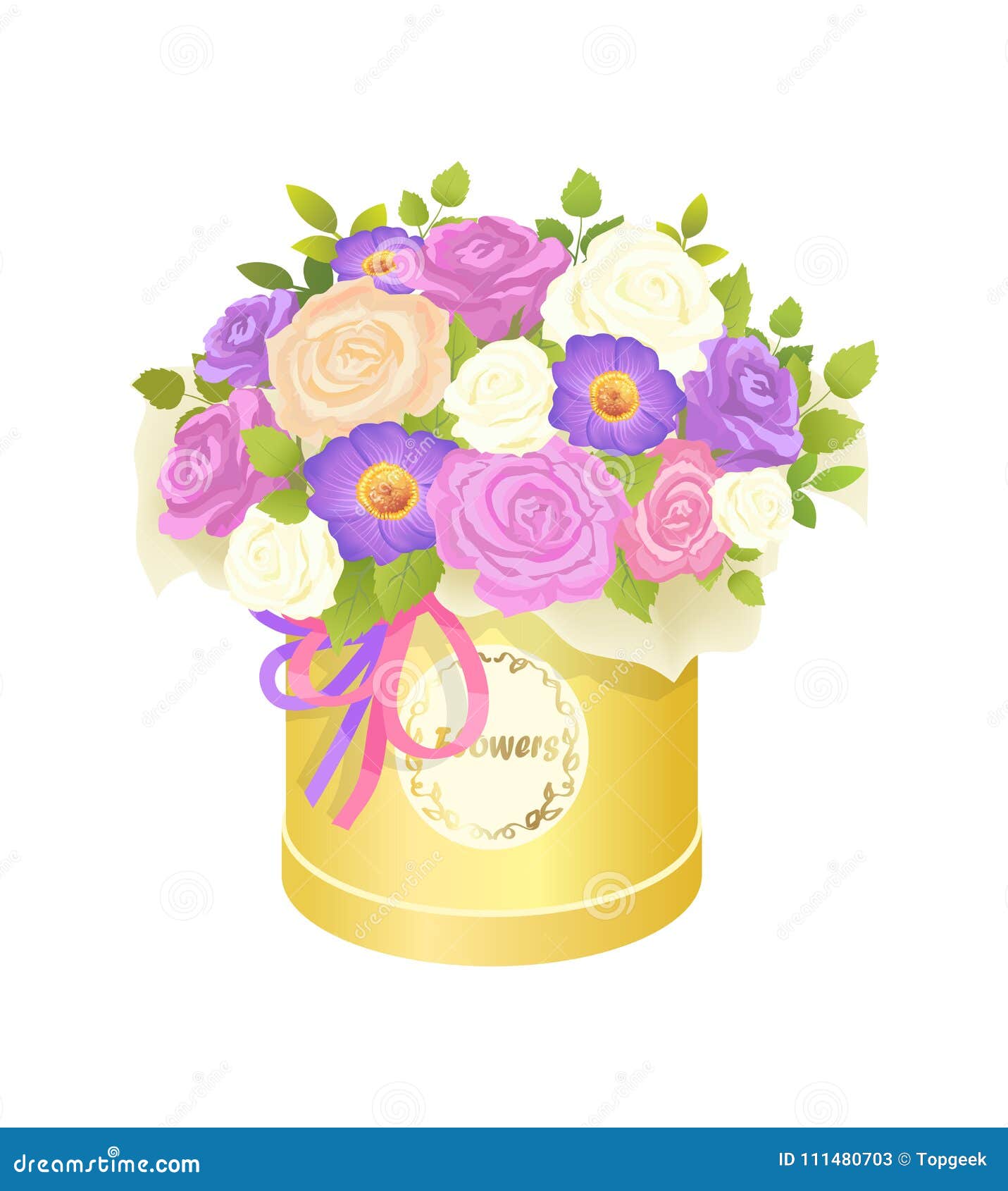 Bouquet of Flowers in Box Vector Illustration Stock Vector