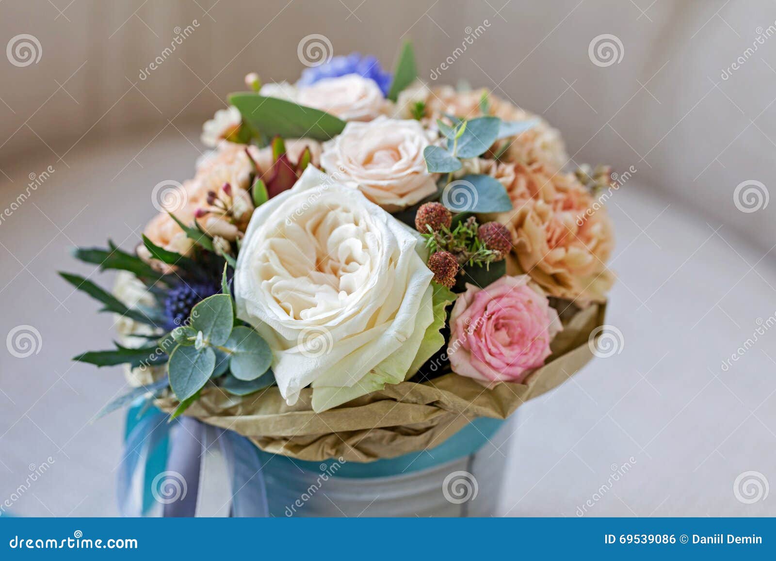 A Bouquet of Flowers in a Bucket Stock Photo Image of nature, plant