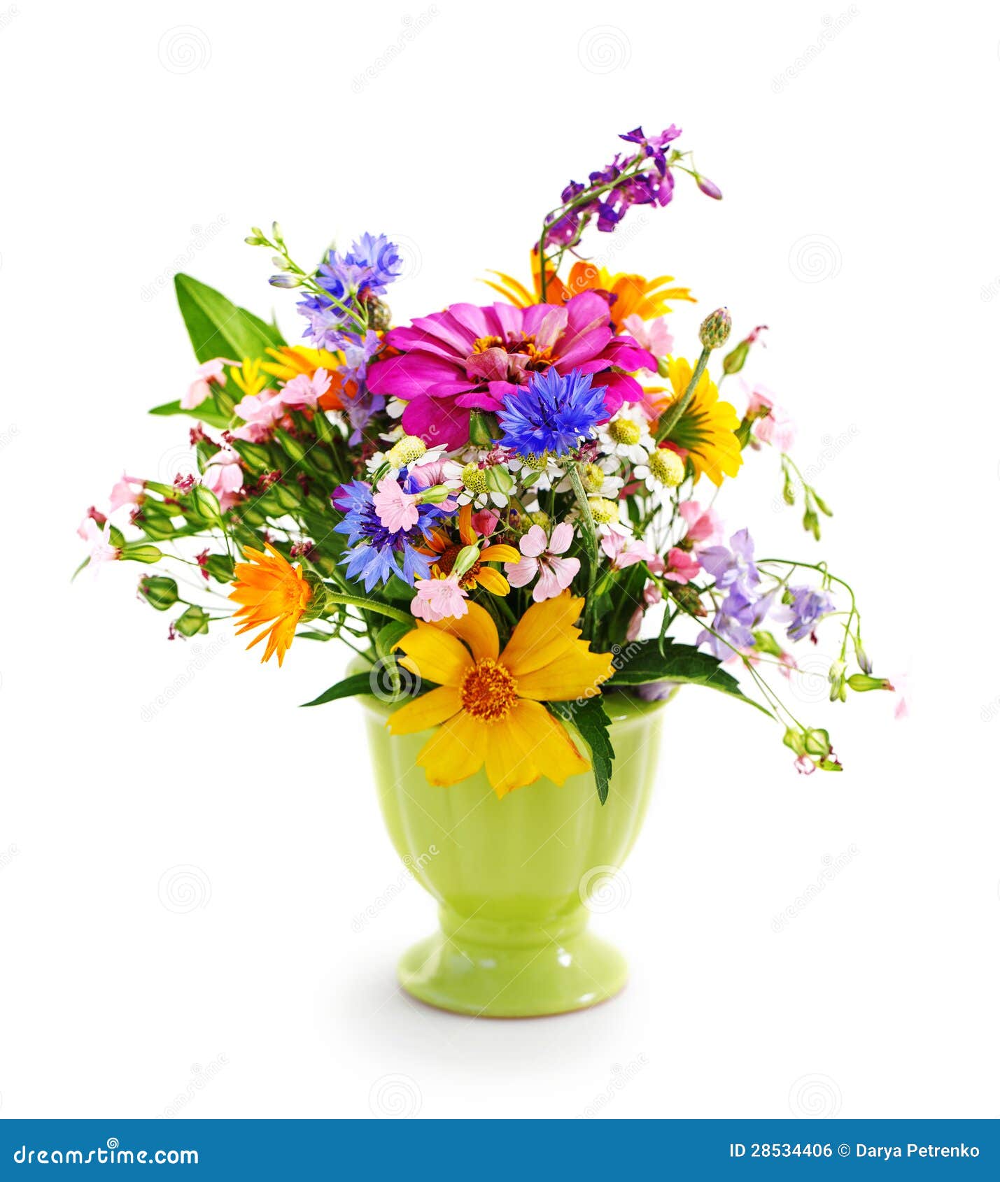 Bouquet of Flowers in the Green Vase Stock Photo Image of bright