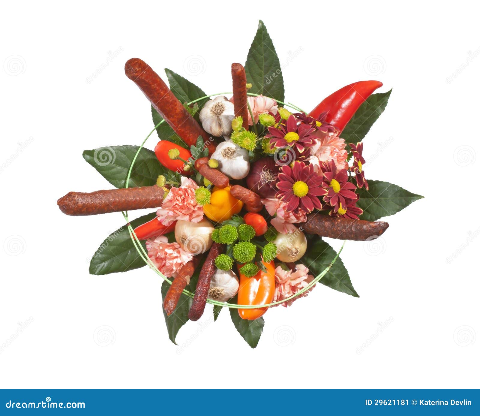 Bouquet with Flowers and Sausages Stock Image Image of gerber, food