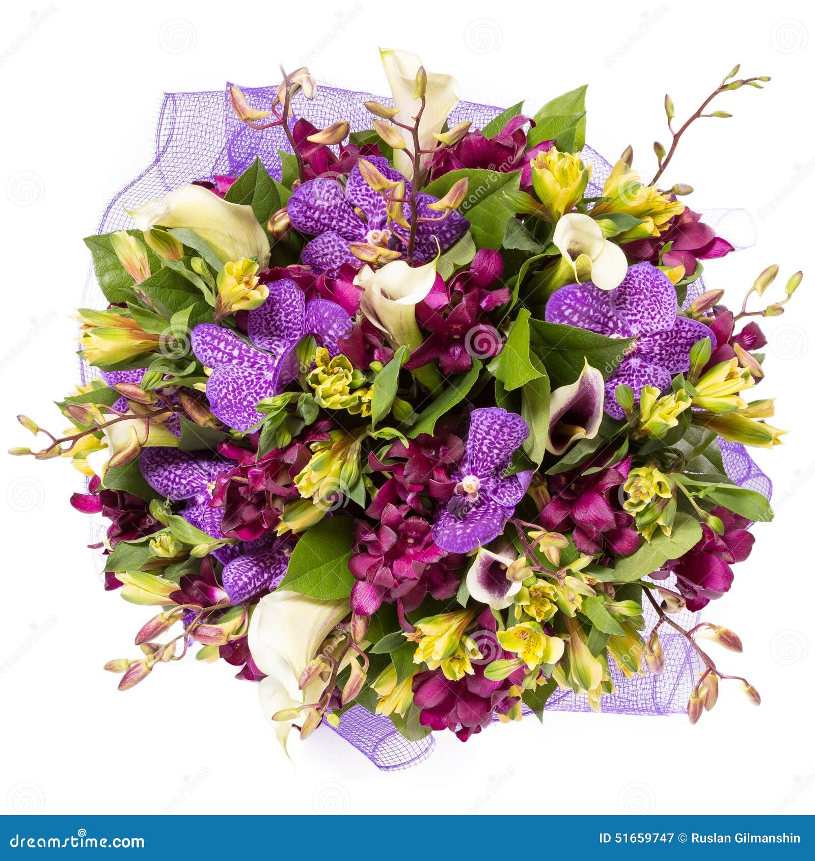 bouquet flowers top view isolated white 51659747